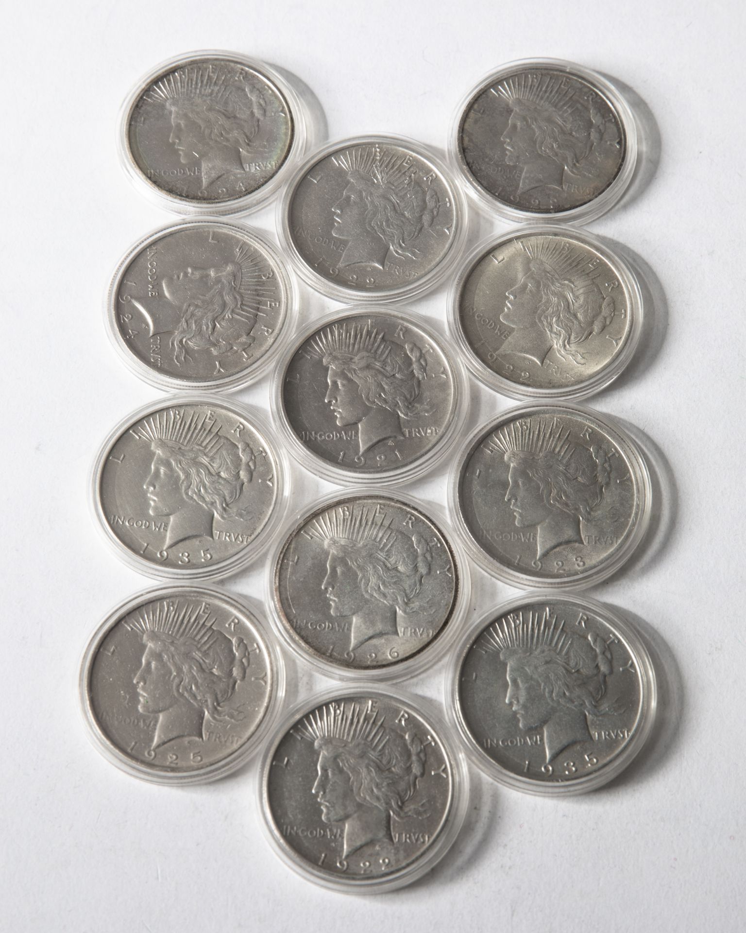 12x 1 Dollar USA. Peace Dollar. 1921-1935