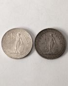 2 x one Dollar Great Britain, Trade-Dollar 1909,1911, silver