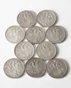 10 x Crown, Great Britain, Queen Victoria, silver.