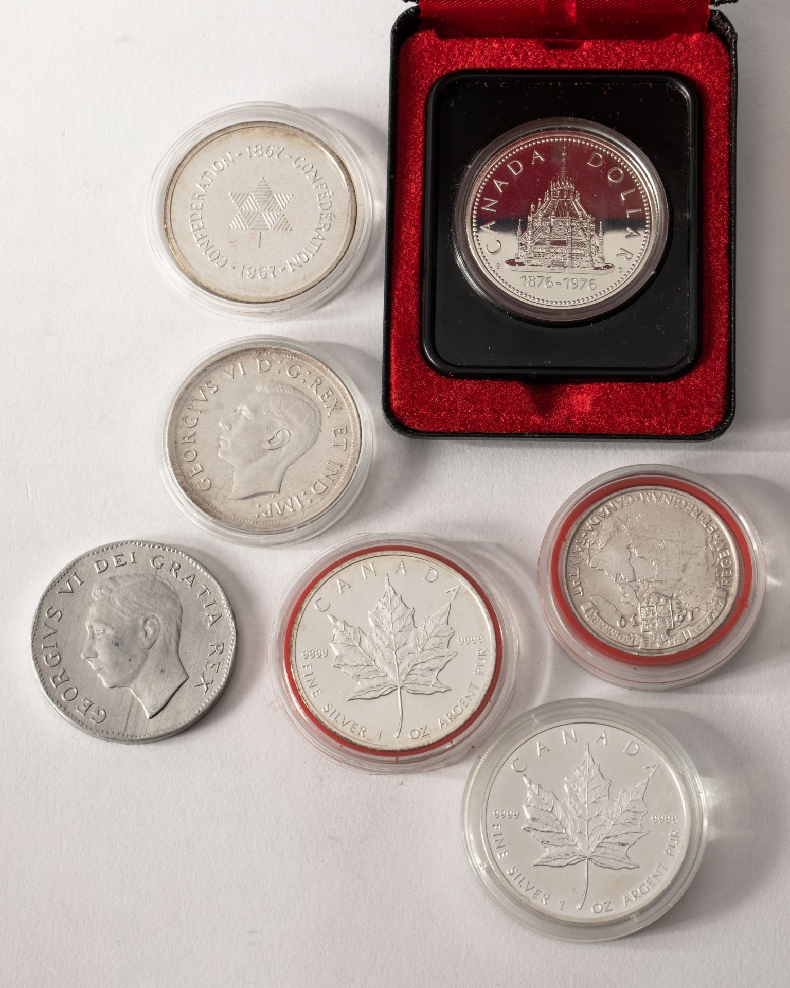 7 different silver coins Canada 1939-2004