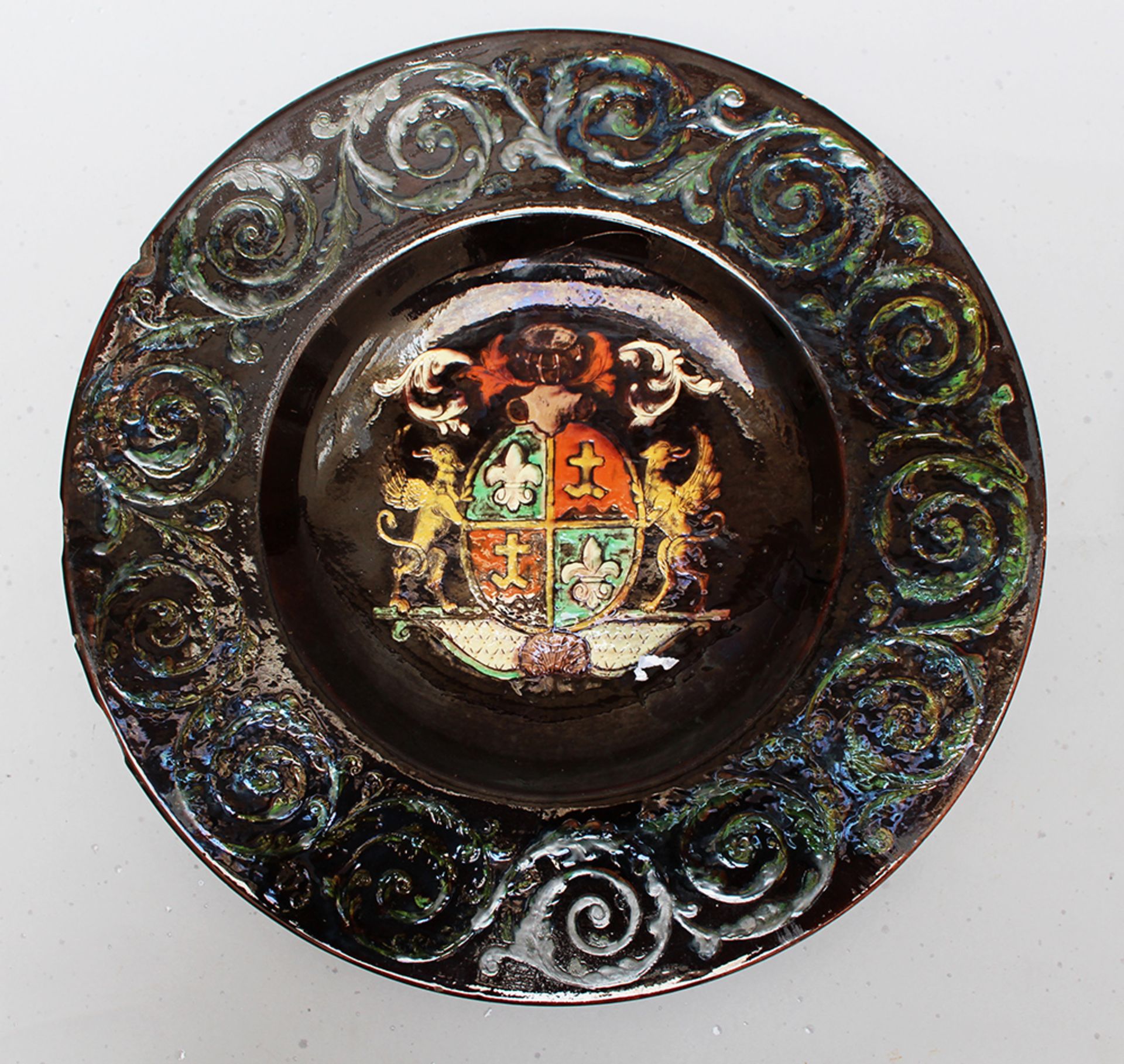 Ceramic dish painted , glazed, 18/19th Century- 37 cm diameter - Bild 2 aus 3