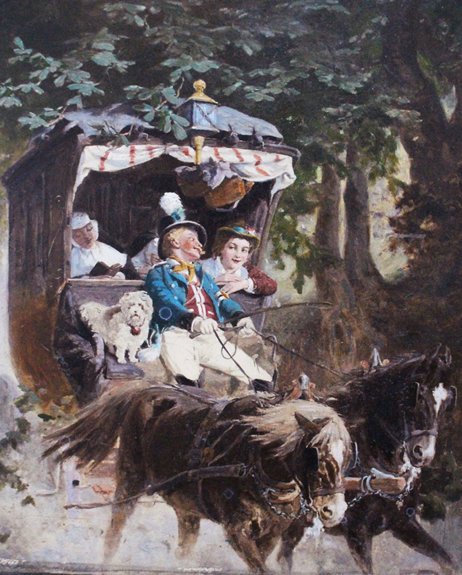 German school 19th Century, The Coach , oil on paper laid down on wooden panel , signed bottom left, - Bild 2 aus 4