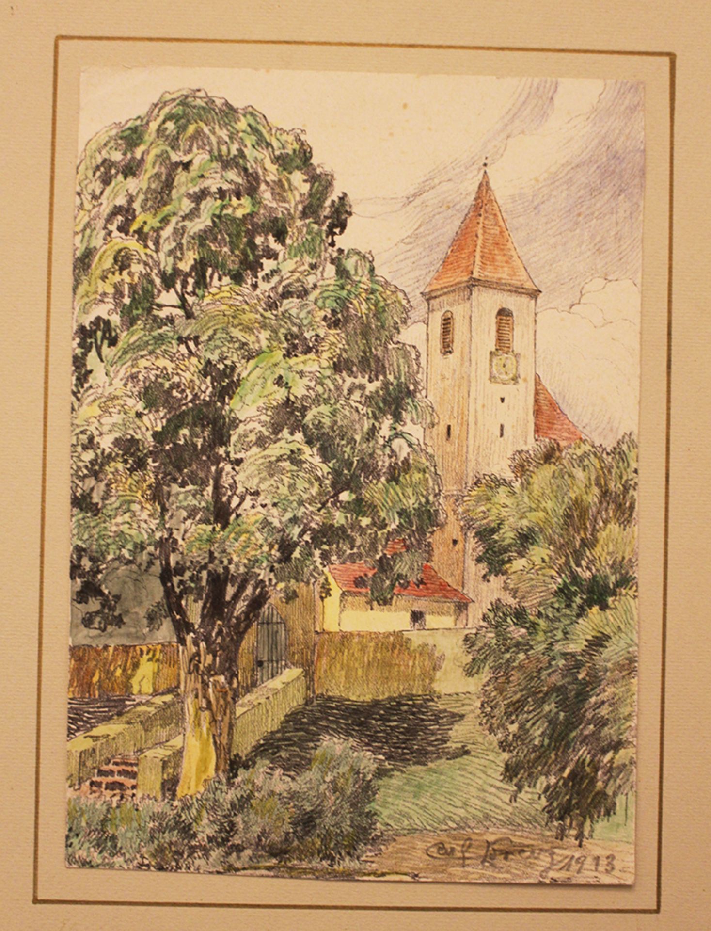 Carl von Lorenz (1891-1978), Landscape pencil on chalk on paper. 17x12 cm - Bild 3 aus 3
