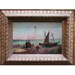 E. Boudin 94, boats by the sea, oil on board, framed, around 1900. 19x28 cm