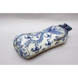 Chinese porcelain neck rest , blue painted on white ground glazed Qing Dynasty. 37x15 cm