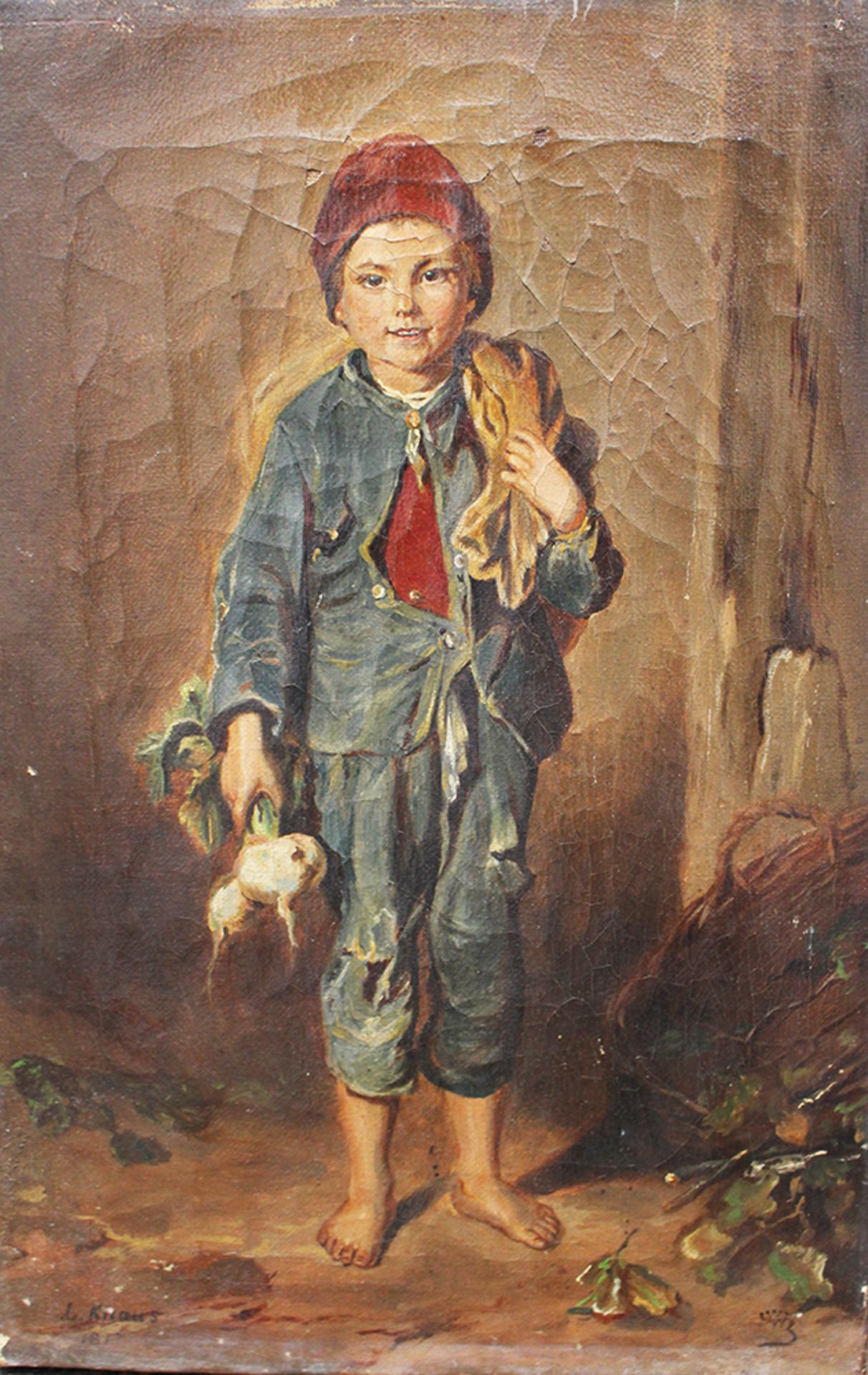 L. Knaus , Boy , oil on canvas , signed on the bottom. 33x22 cm