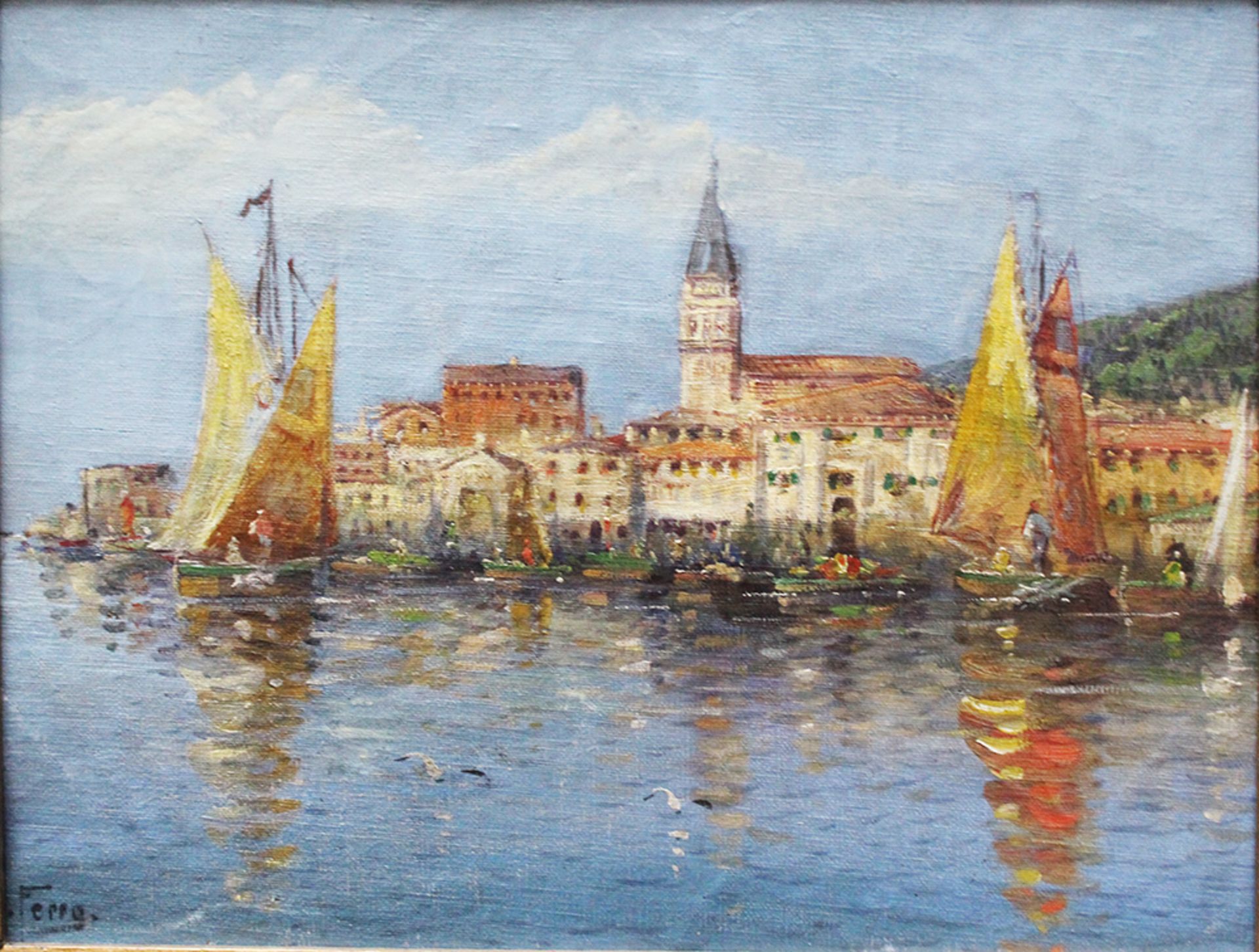 Artist around 1900, Piran , oil on canvas, signed bottom left, framed. 30x38 cm - Bild 2 aus 3