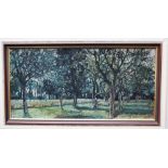 Unknown Artist , Landscape , oil on board , signed bottom right , framed. 33x77 cm