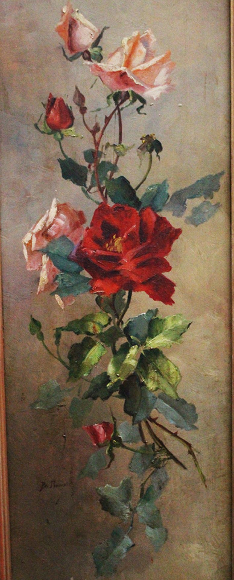 B.Pradier 19th Century , Pair of flower still life, signed , oil on wood , framed. 74x23 cm - Image 4 of 4