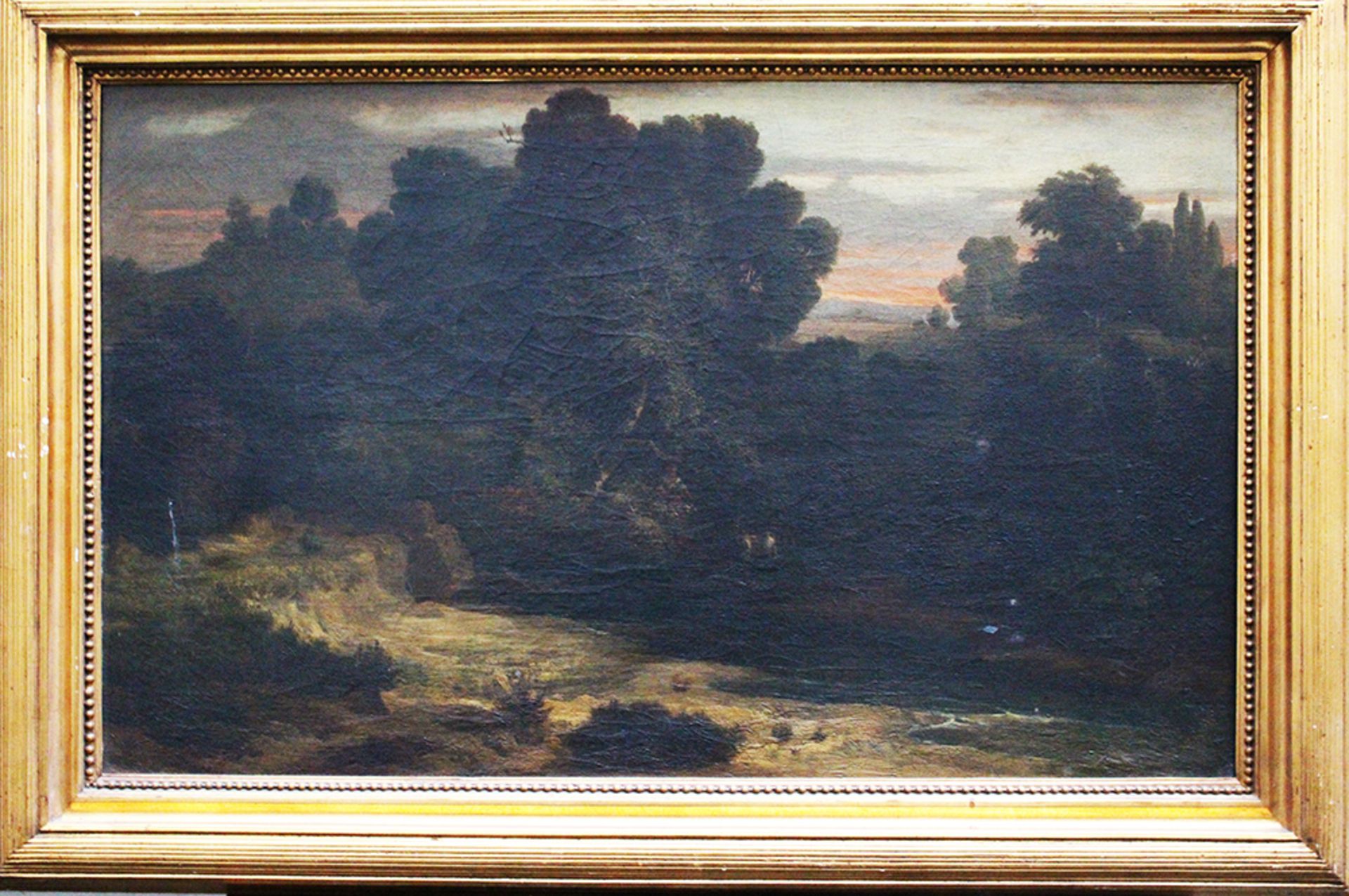 H. Otto , Landscape with shepherdess , oil on canvas, signed , framed 19th Century. 45x72 cm