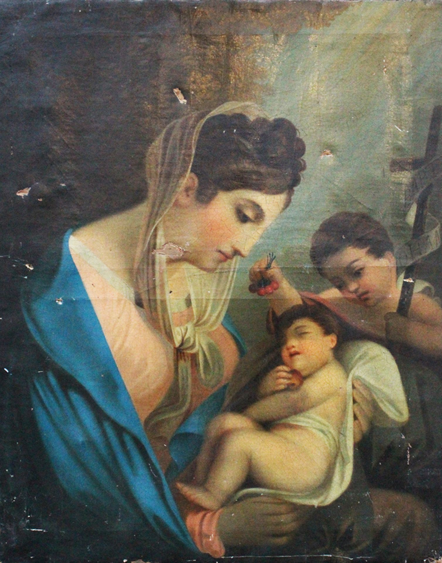 Italian around 1800 , Maria with Jesus and Joseph , oil on canvas. 80x64 cm