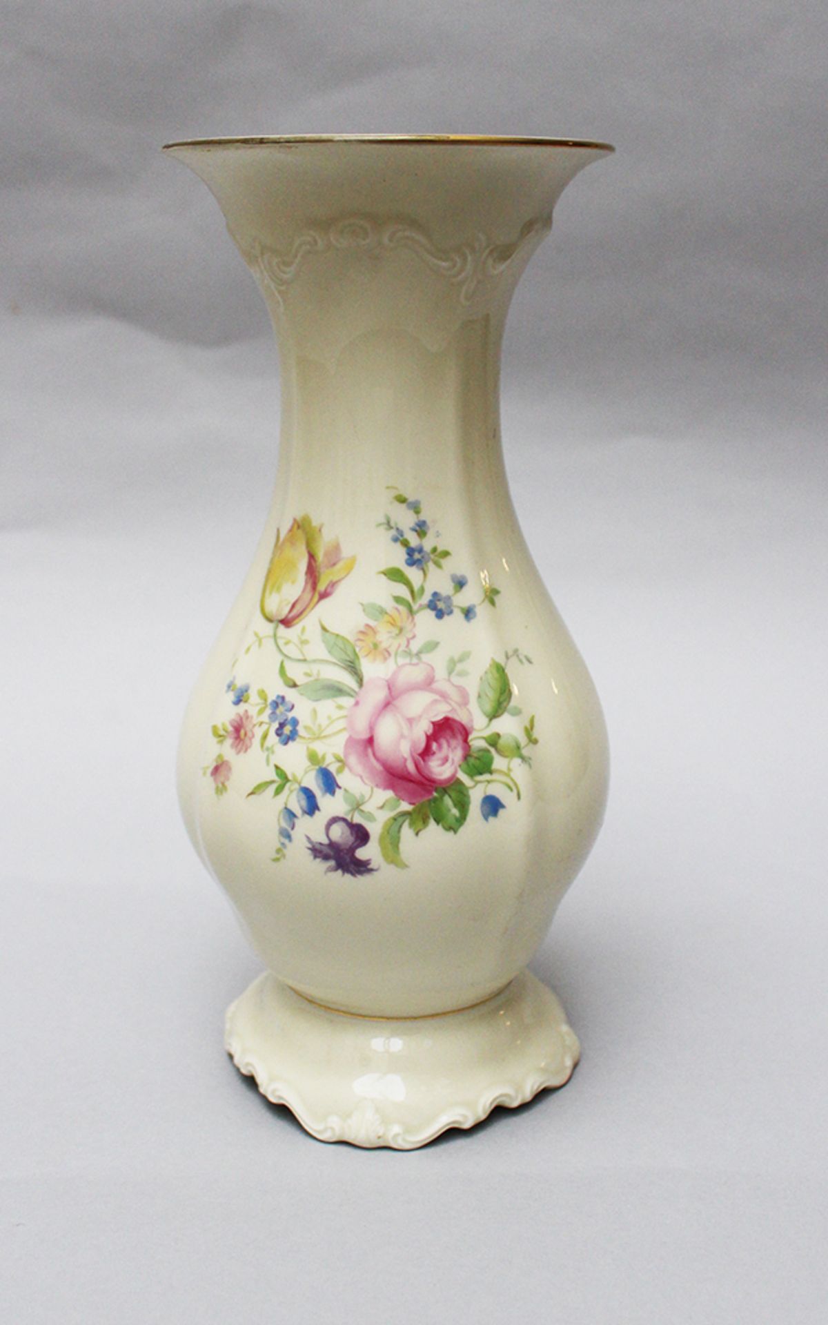 Rosenthal Vase, pear shape , painted with flowers on white ground glazed first half 20 th Century.