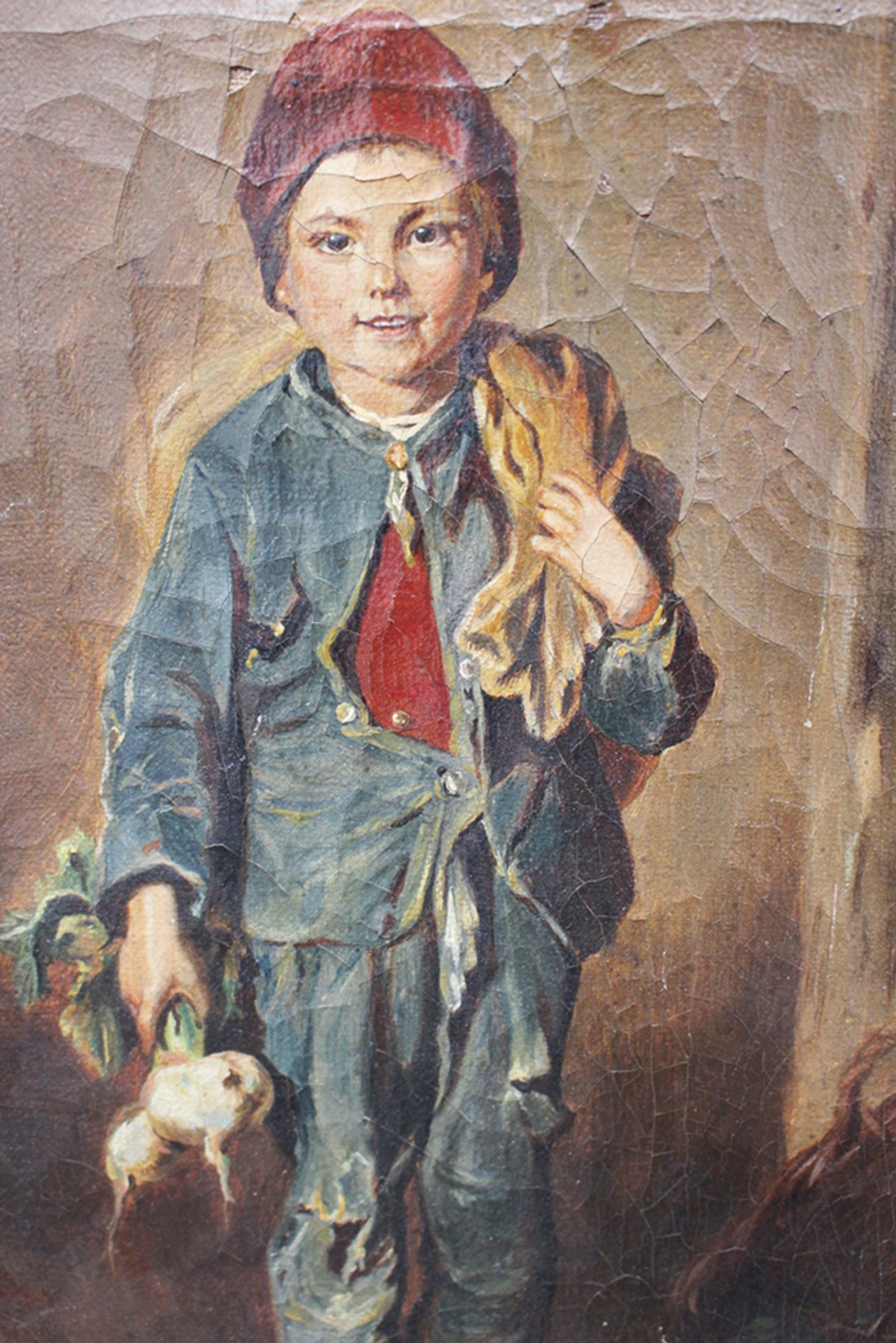 L. Knaus , Boy , oil on canvas , signed on the bottom. 33x22 cm - Bild 2 aus 3