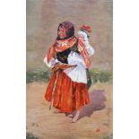 Unknown Artist , early 20th Century, two girls, oil on board. 40x25.5 cm