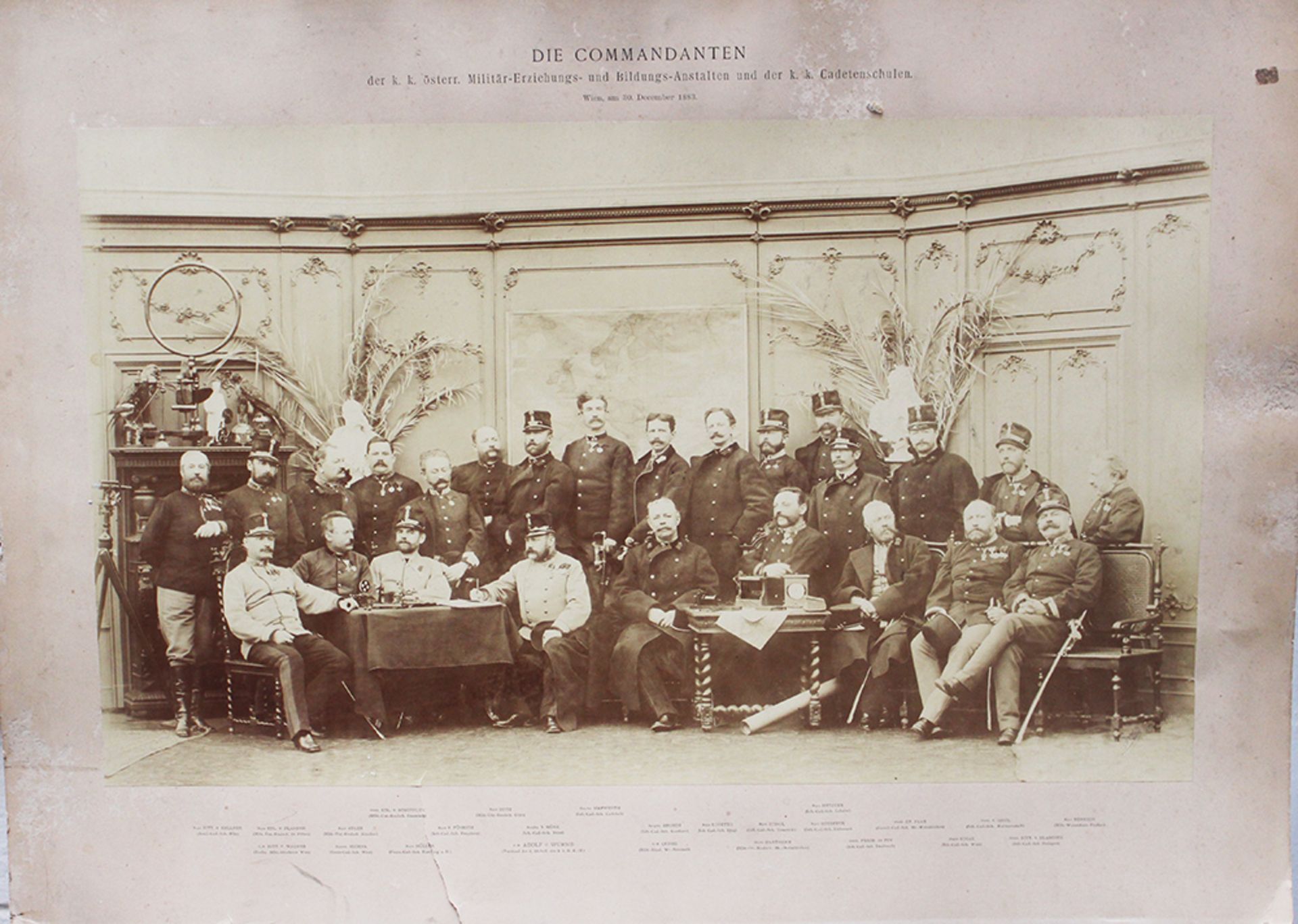 Photo,military commanders of the Austrian educational schools 1883 on paper with descriptions. 58x79