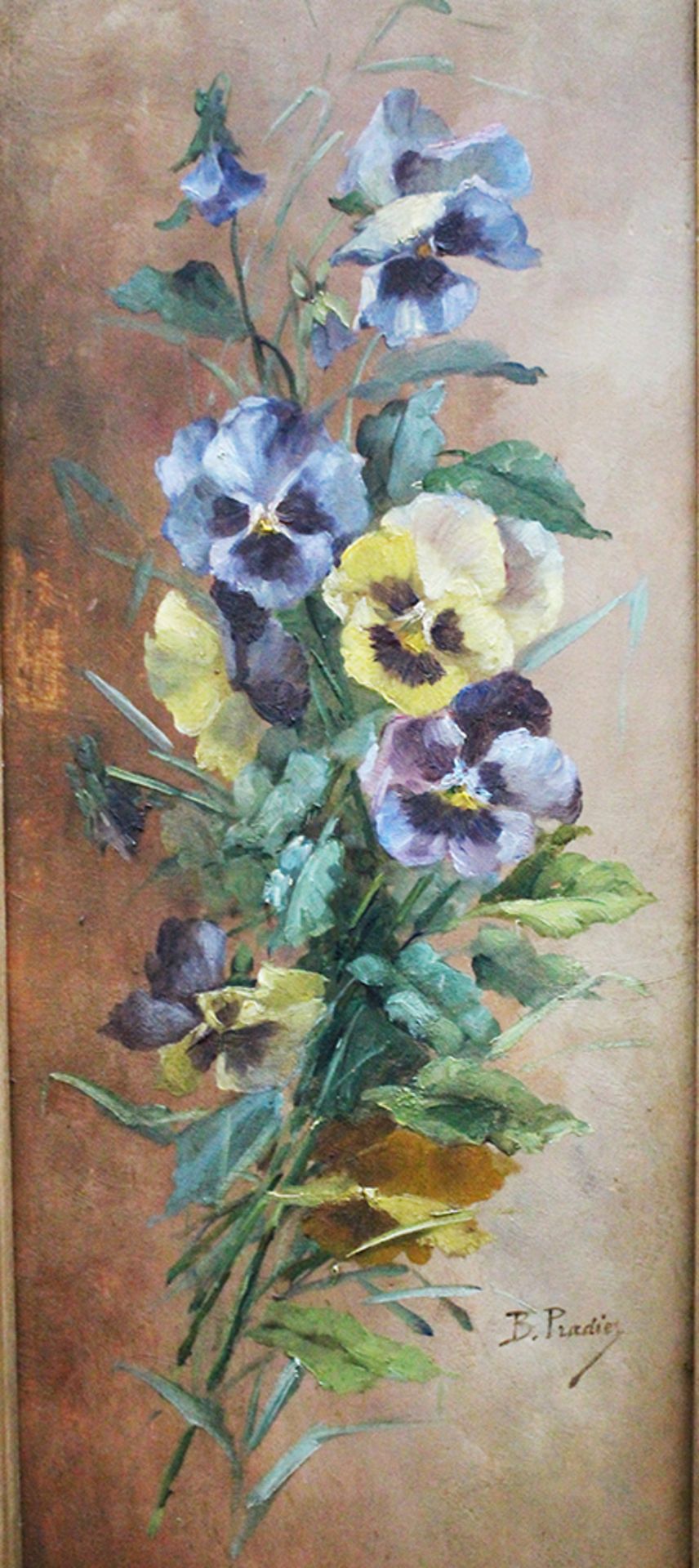 B.Pradier 19th Century , Pair of flower still life, signed , oil on wood , framed. 74x23 cm - Image 3 of 4