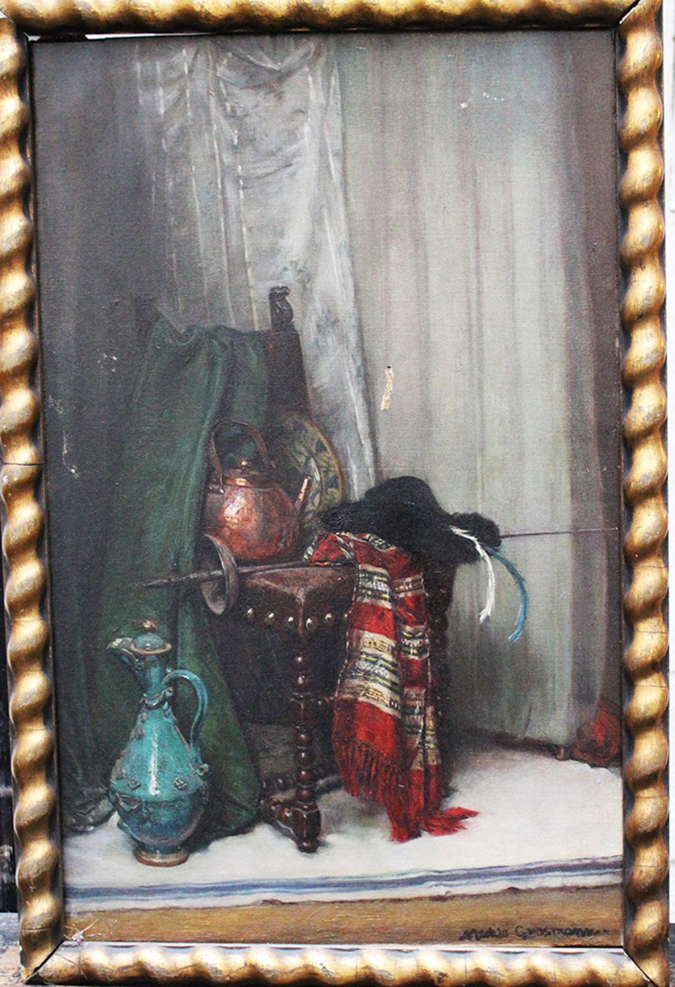 Mechle Grosmann around 1900, style life, oil on canvas , framed. 63x40 cm