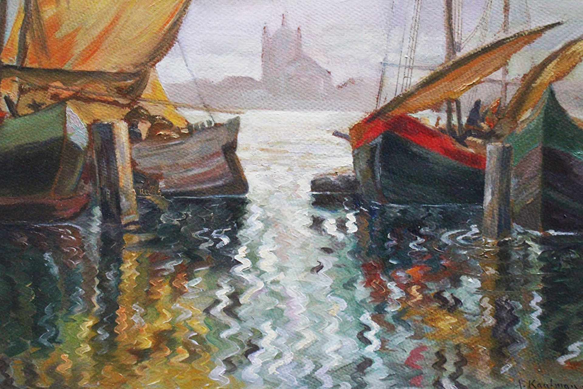 Villa Adolf Kaufmann ( 1848-1916), boats , oil on board , signed. 44x49 cm - Bild 2 aus 3