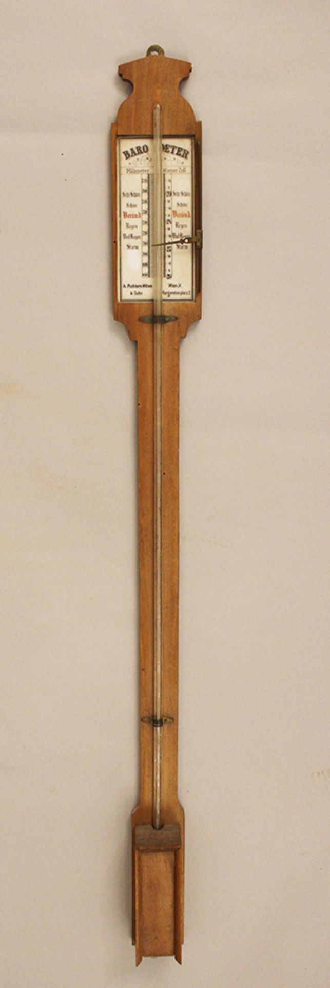 Barometer with glass scale , wooden panel , Vienna around 1900. 95 cm height - Image 2 of 3
