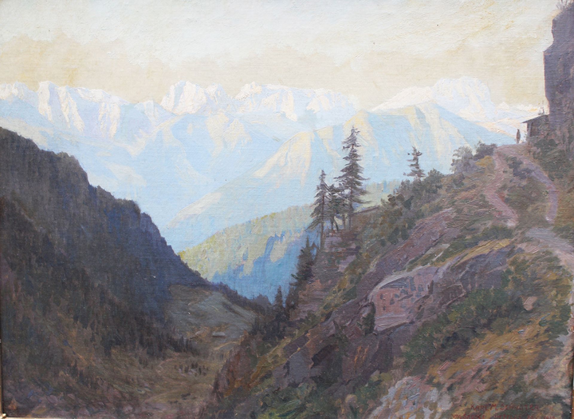 Karl Maria Schuster (1871-1953), Mountain landscape , oil on board , framed. 45x60 cm - Bild 2 aus 3