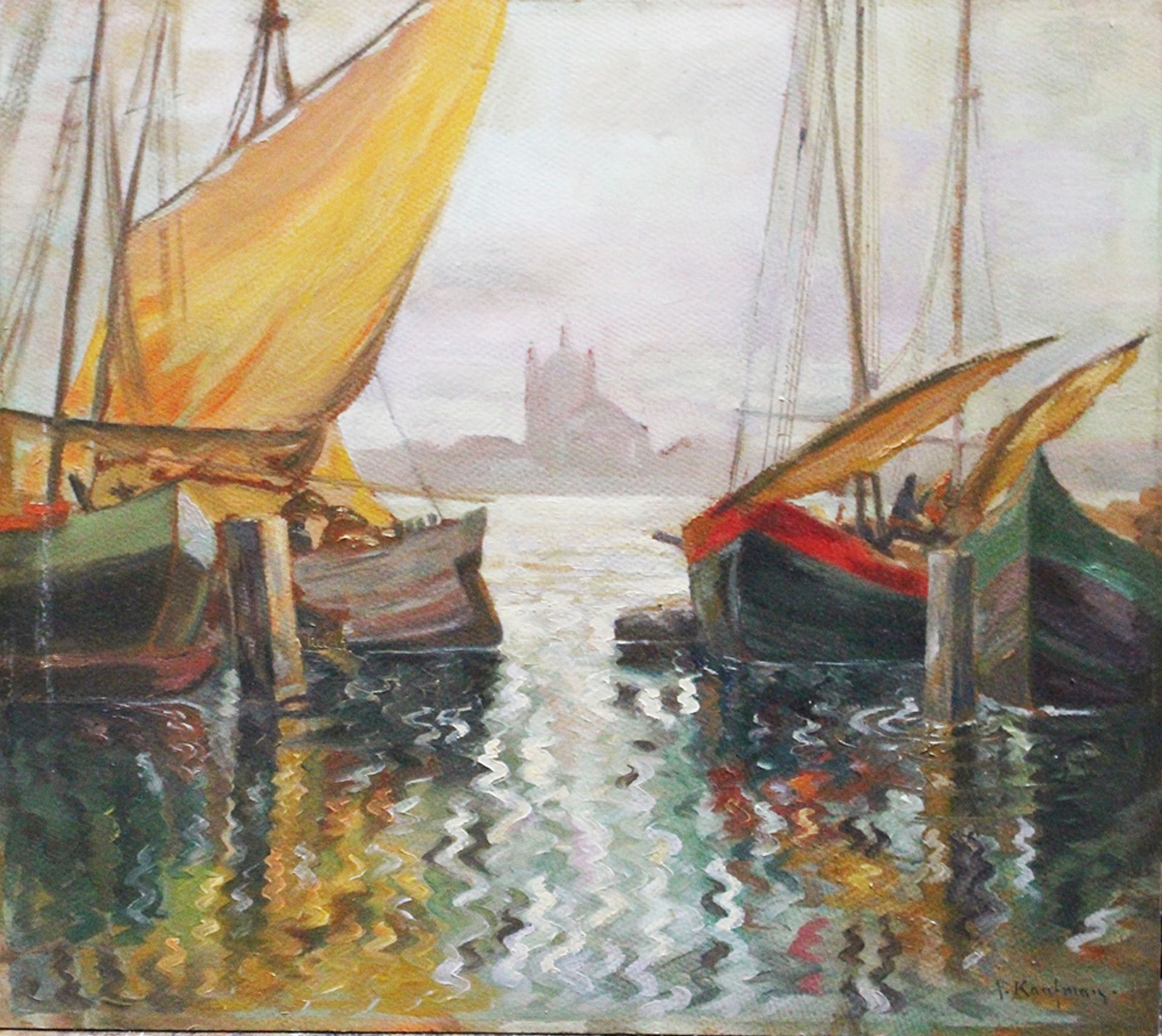 Villa Adolf Kaufmann ( 1848-1916), boats , oil on board , signed. 44x49 cm