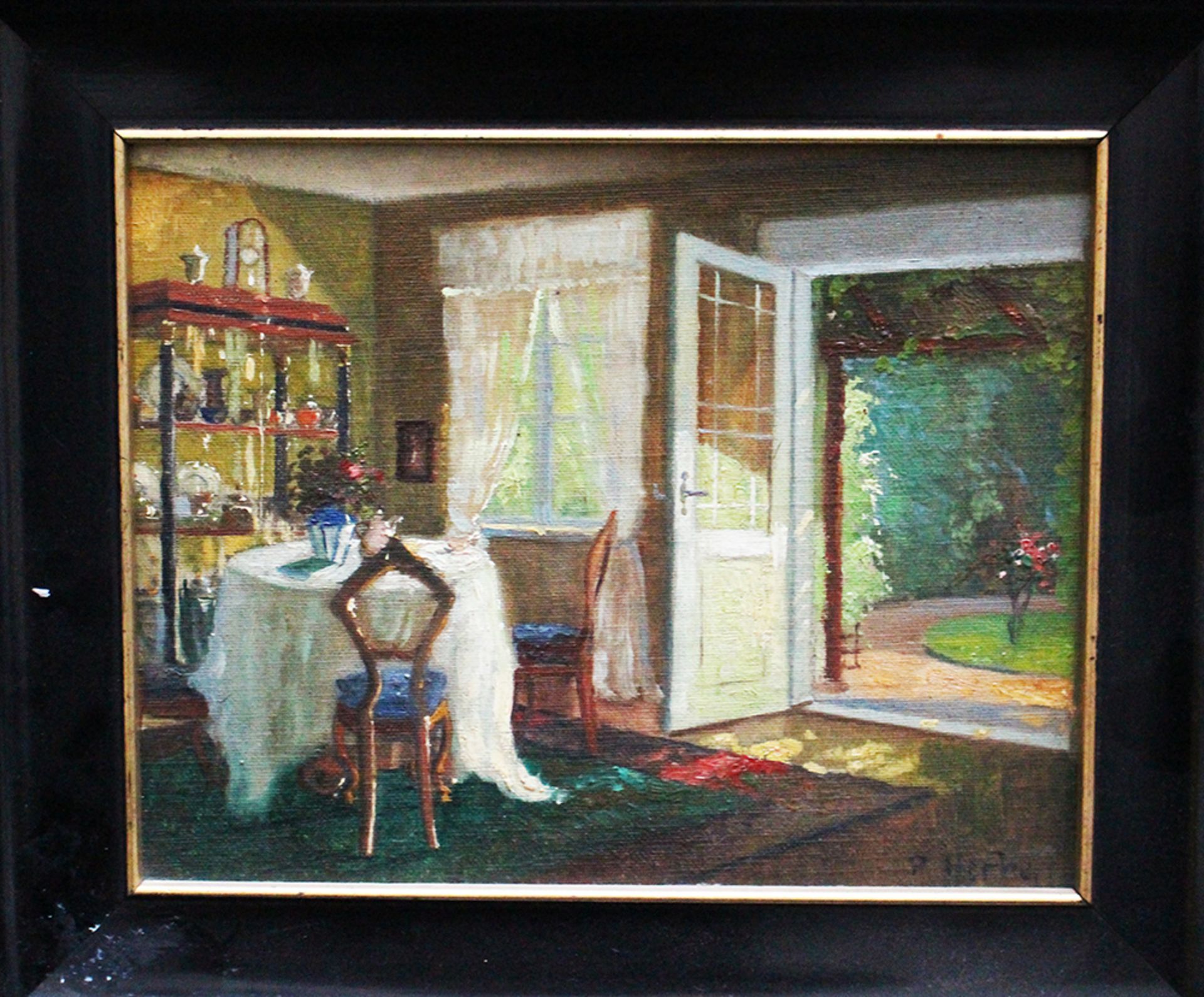 P.Herbe around 1900 , interior , oil on canvas, framed. 20x24 cm