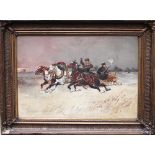 Russian Artist 19 th Century, Troika , oil on canvas , framed , signed. 48x68 cm