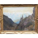 Karl Maria Schuster (1871-1953), Mountain landscape , oil on board , framed. 45x60 cm