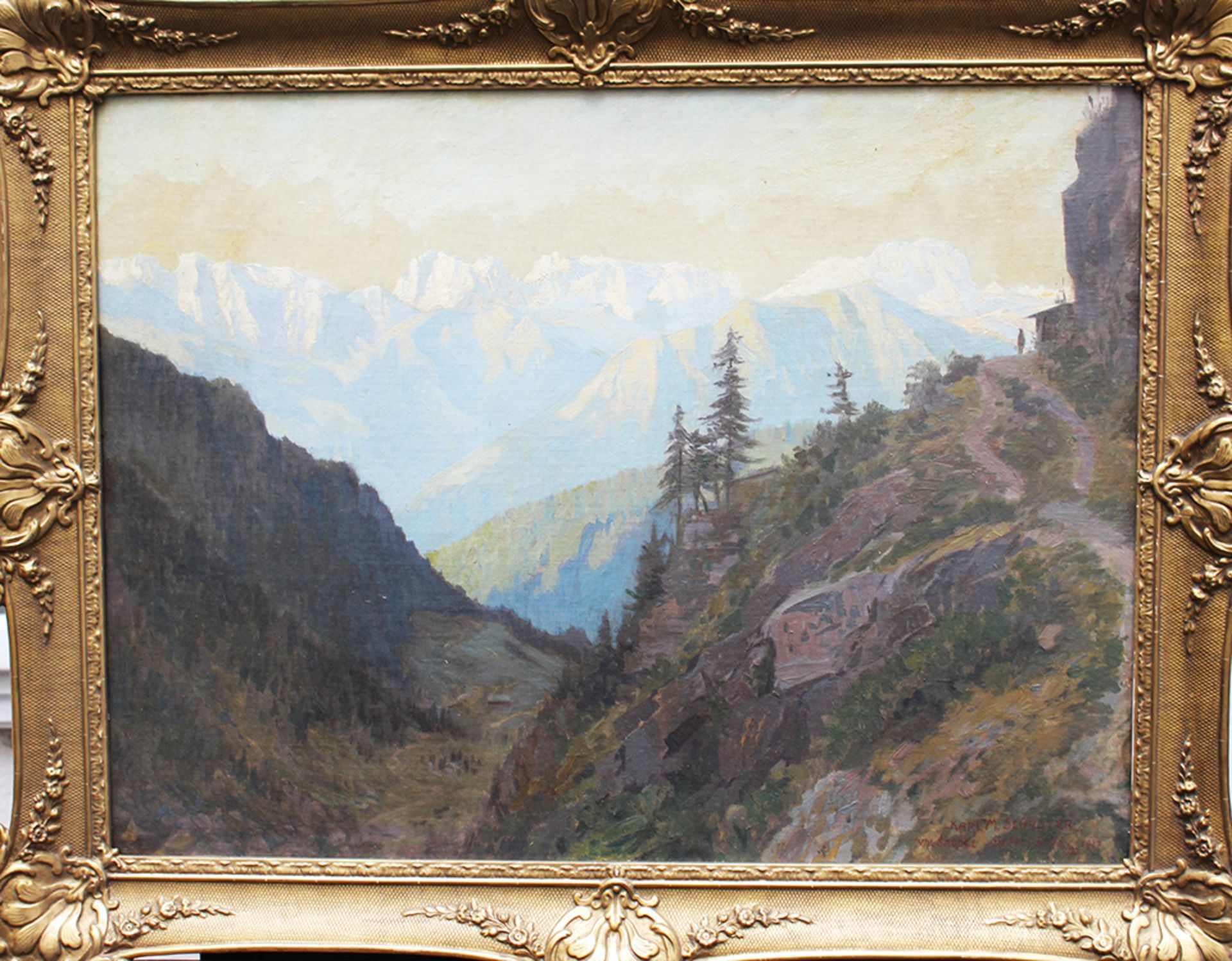 Karl Maria Schuster (1871-1953), Mountain landscape , oil on board , framed. 45x60 cm