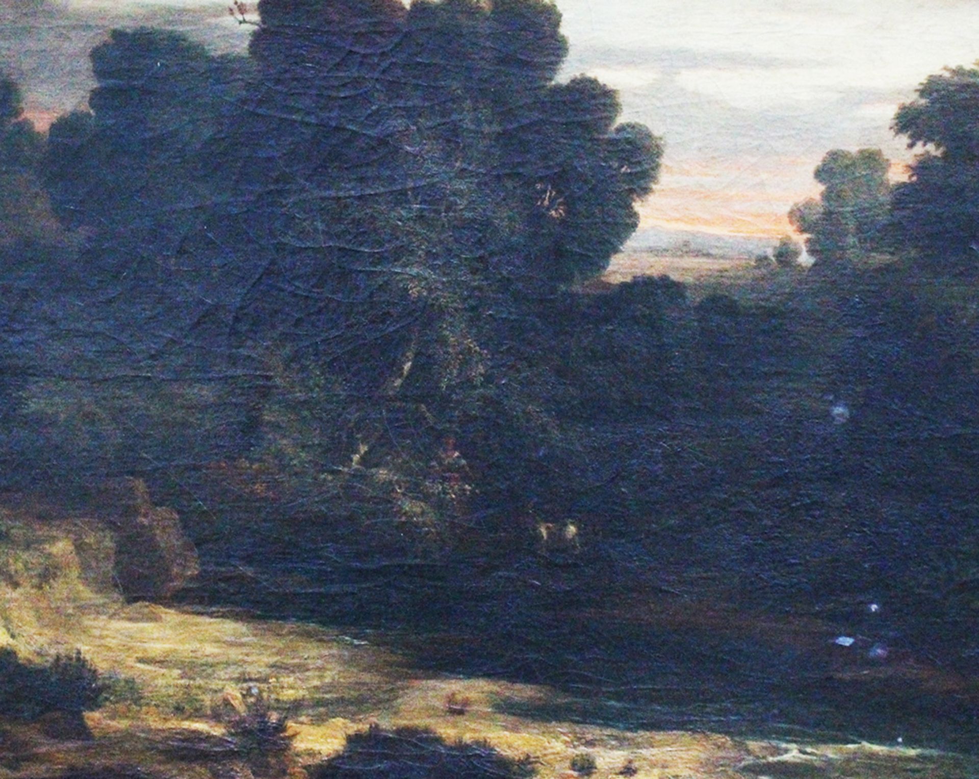 H. Otto , Landscape with shepherdess , oil on canvas, signed , framed 19th Century. 45x72 cm - Bild 2 aus 3