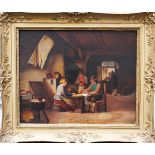 Ferdinand de Braekeleer (1792-1883)-attributed, Dutch card players , oil on oak panel , framed.