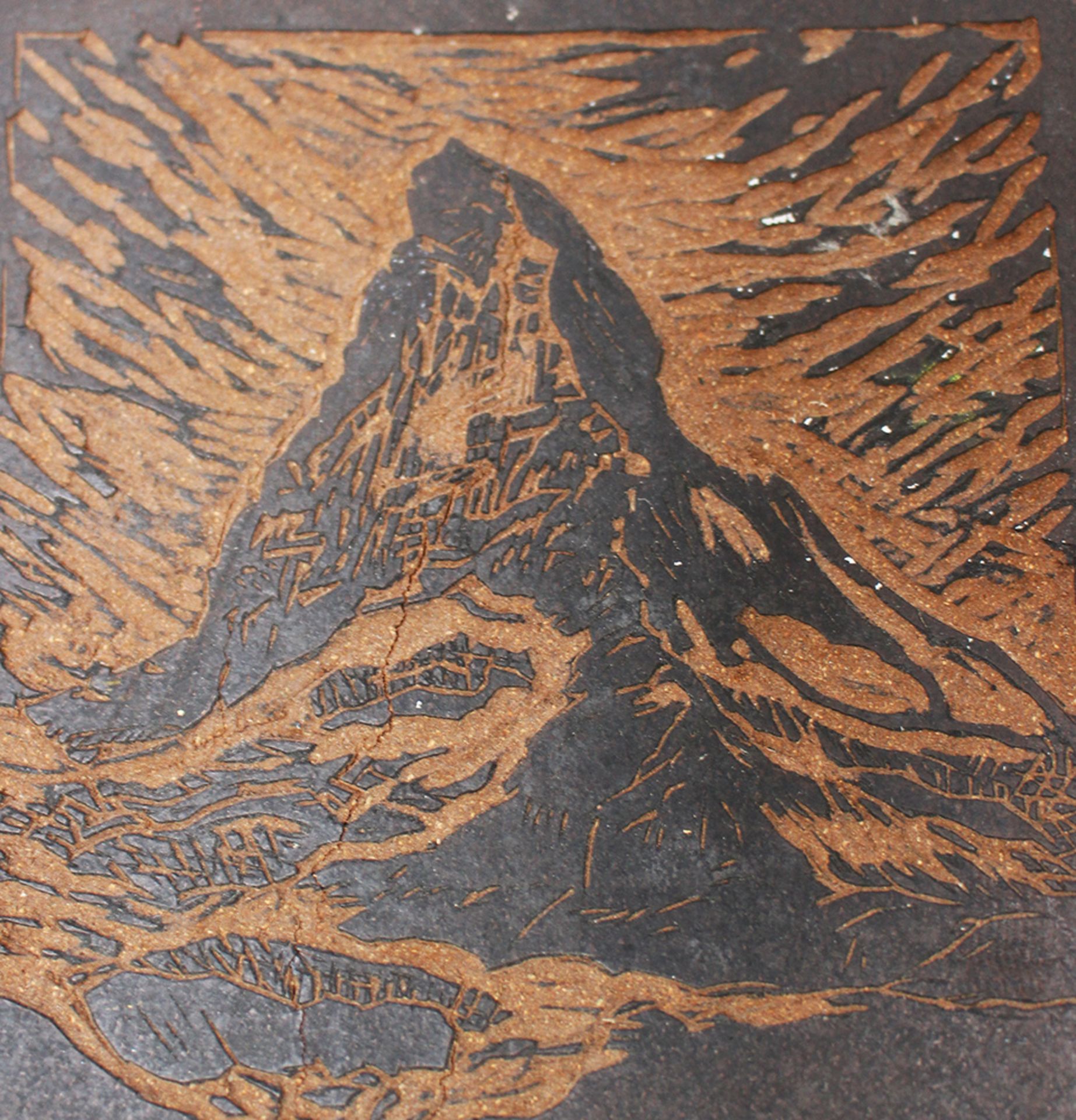 L. Gansmueller , carved plate with description the Matterhorn , 20 th Century. 15x10 cm - Bild 2 aus 3