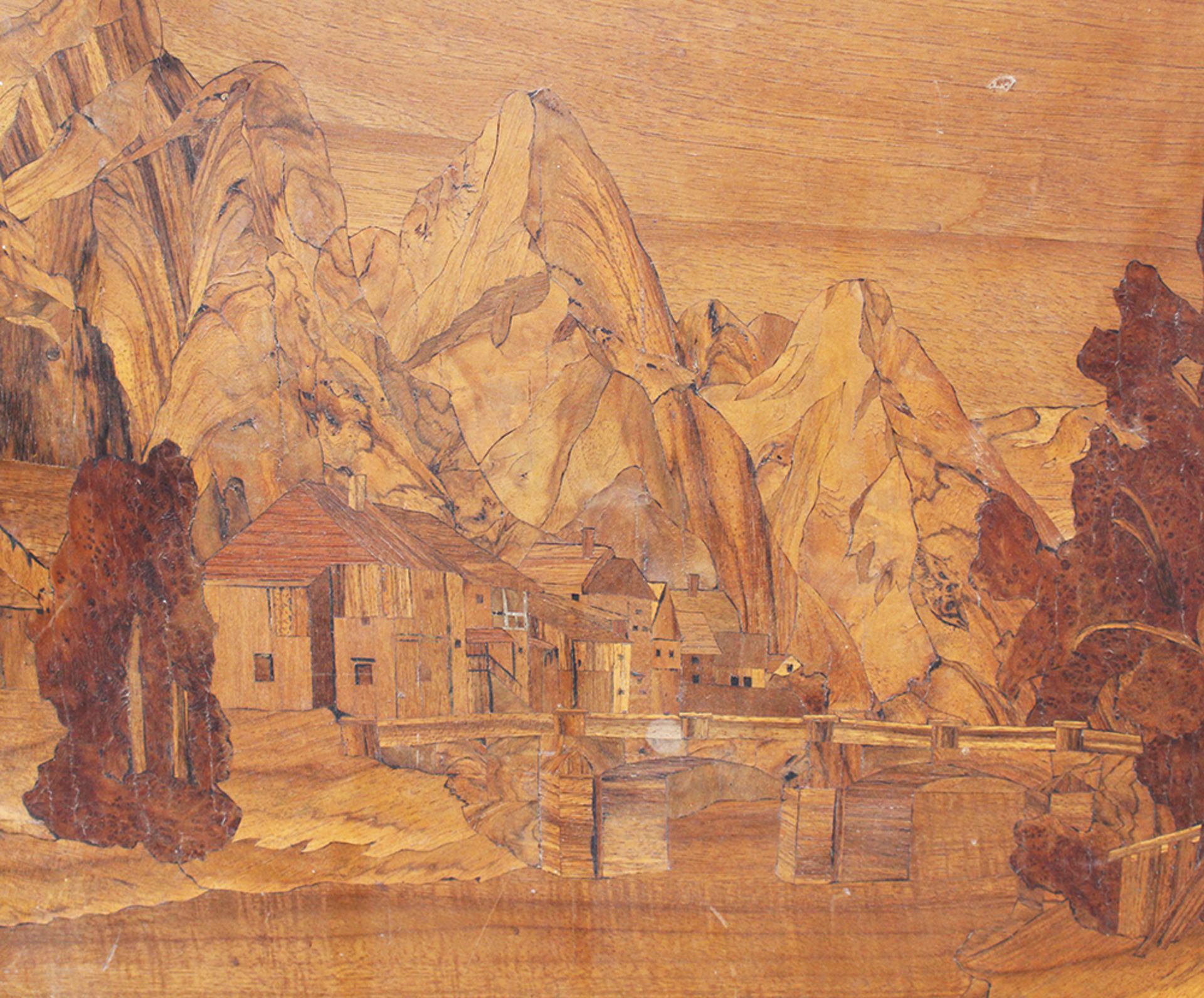 Intarsia panel ,Landscape several woods on wood , around 1900. 60x40 cm - Bild 2 aus 3