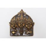 Tibet bronze plate, with three faces silver eyes 18/19th Century. 26x24 cm