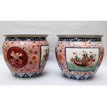 Pair of large Imari bowls , painted with Portuguese traders and ships , glazed. 38 cm diameter 28 cm