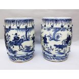 Pair of Chinese garden seats, Porcelain blue painted on white ground glazed , Qing Dynasty. 43 cm