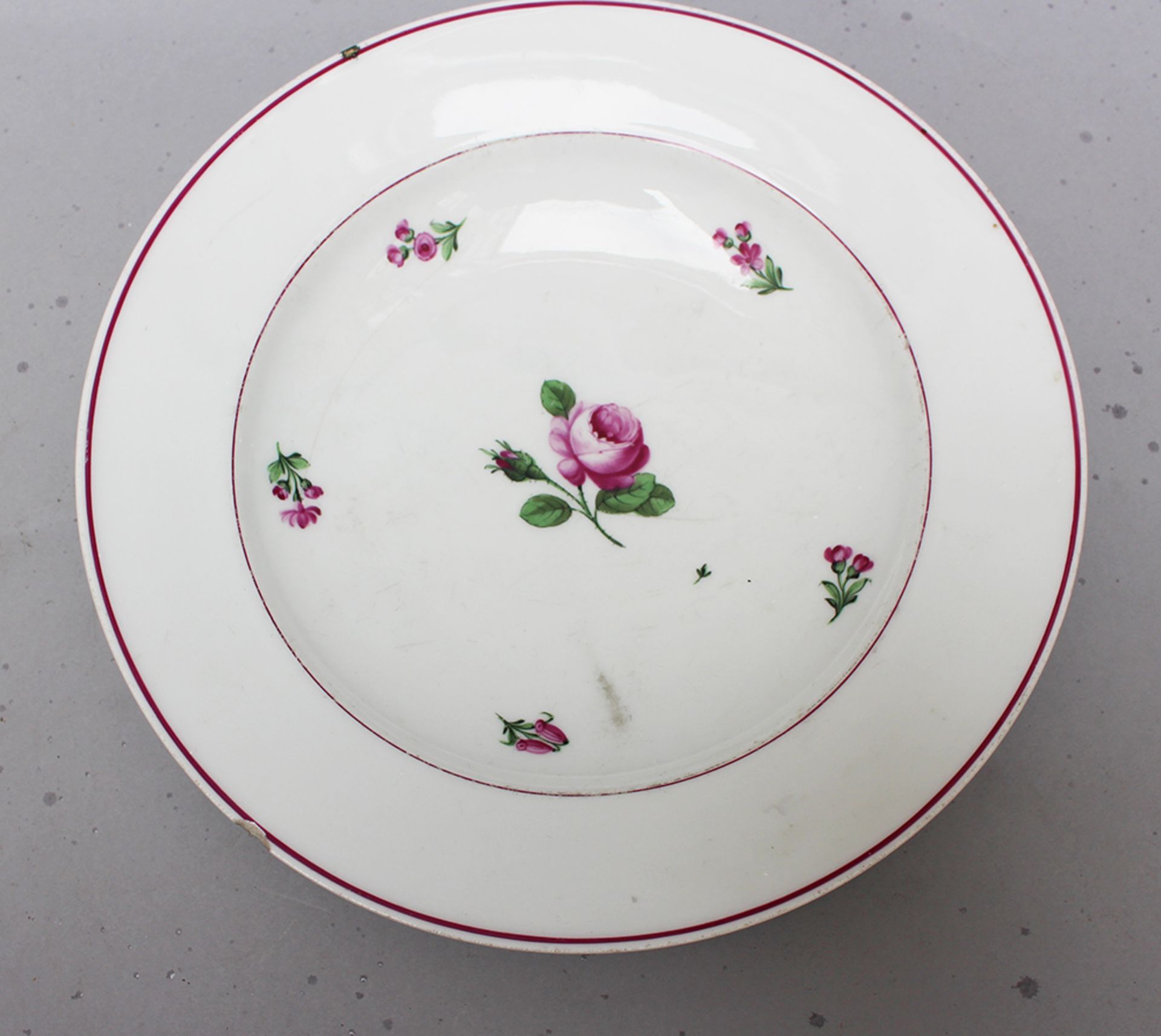 Vienna porcelain dish , painted with flowers , blue bottom mark. 24.5 cm diameter - Image 2 of 3