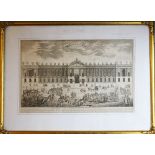 Facade Du Louvre , copper print by Blondel 1761 with description on paper framed under glass.