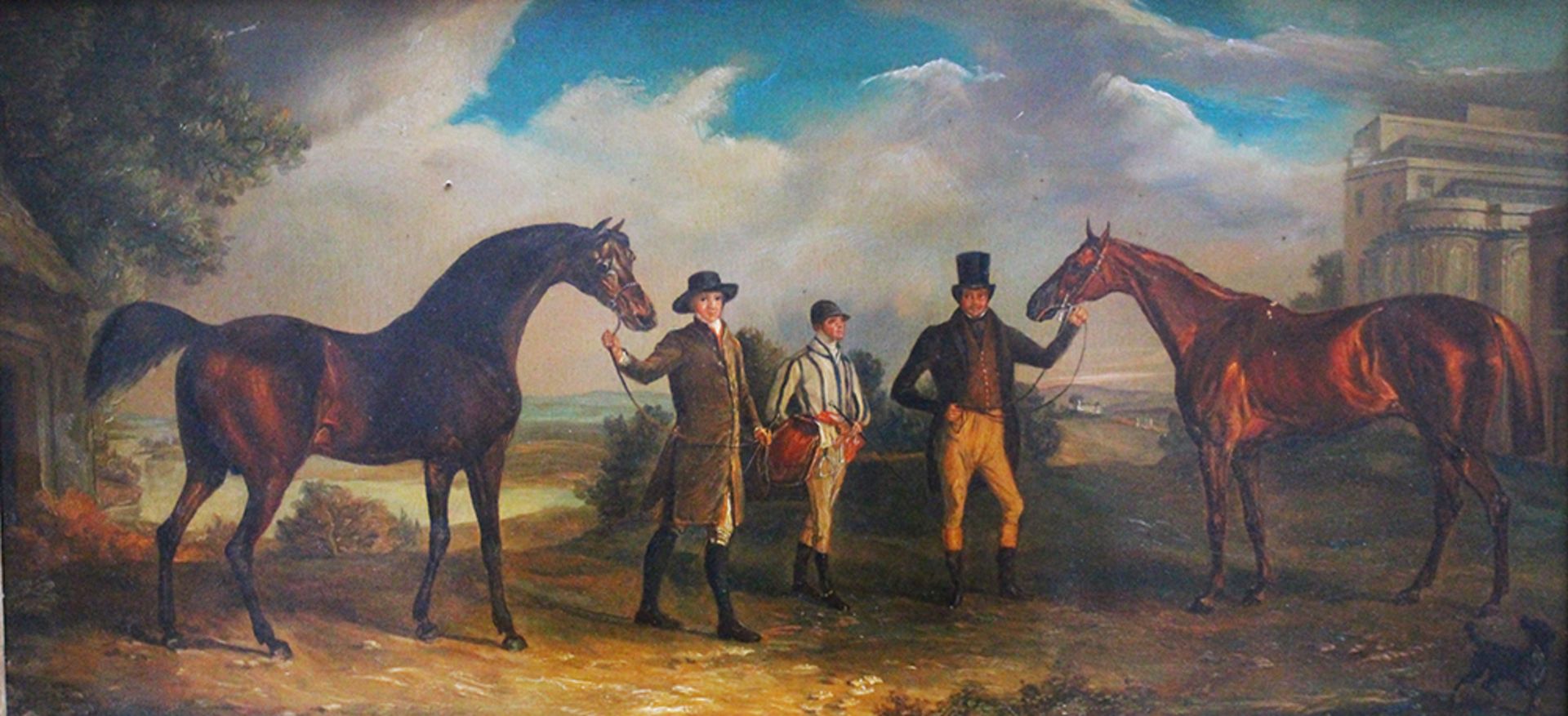 George Stubbs (1724-1806)- follower, horses with jockeys in landscape , oil on copper , framed. - Image 2 of 3