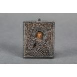 Russian copper icon, with silver mounts; filigree technique; hallmarked; painted angel face on