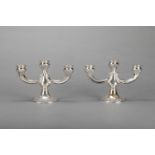 Pair of silver candelabra, each with three branches, 925/1000; weight 616g. Height 14.5cm