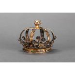 Silver crown with 6 sections and flower decorations, open work, decorated with multi coloured stones
