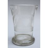 Friendship beaker, transparent glass with etched eagle and classical decoration described