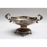Art Nouveau silver tazza on central foot, with two handgrips; Austro-Hungarian around 1900; marked