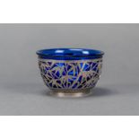 Beijing glass bowl, with blue mouth blown glass from the 18. century in later silver liner with open