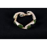Silver bracelet 925/1000, with master sign and green stones. 46g. 19.5cm
