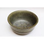 Apothecary bowl, grey/green serpentine polished and fluted original patina, early 18th Century. 19