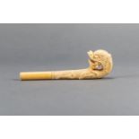 Asian stick grip in shape of a dragon, damages; 19th/20th Century. 20cm height