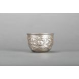 Silver hunting beaker, round shape with flower decorations chased, German hallmarked, 6x8,5cm ,