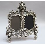 Photo Frame , silver plated rich decorated for two photos with collapsible stand two cupidos